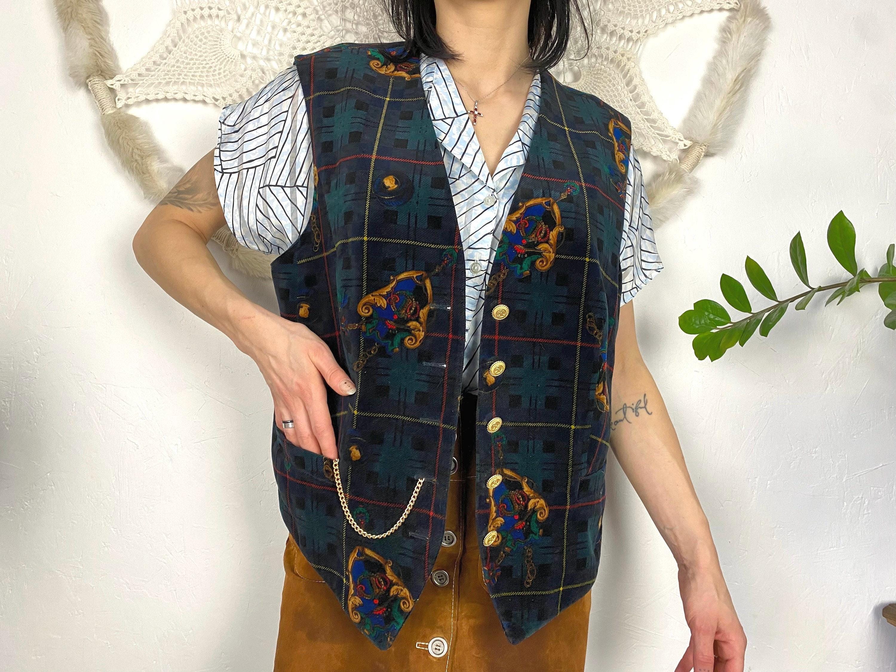 Vintage BASLER Velvet Gilet: Preppy Pocket Chain Waistcoat (UK18