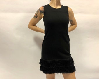 Vintage Black fringe Dress, Little black mini dress, Audrey Hepburn vibe, fringed dress, Flapper, sleeveless, size 38, M, F40, I42, Uk12