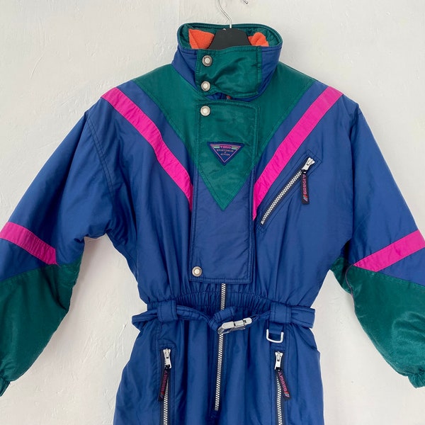 Combinaison de ski BRUGI pour enfants, vêtements de ski vintage des années 90 pour 146, vêtements d'hiver vert rose bleu pour enfants