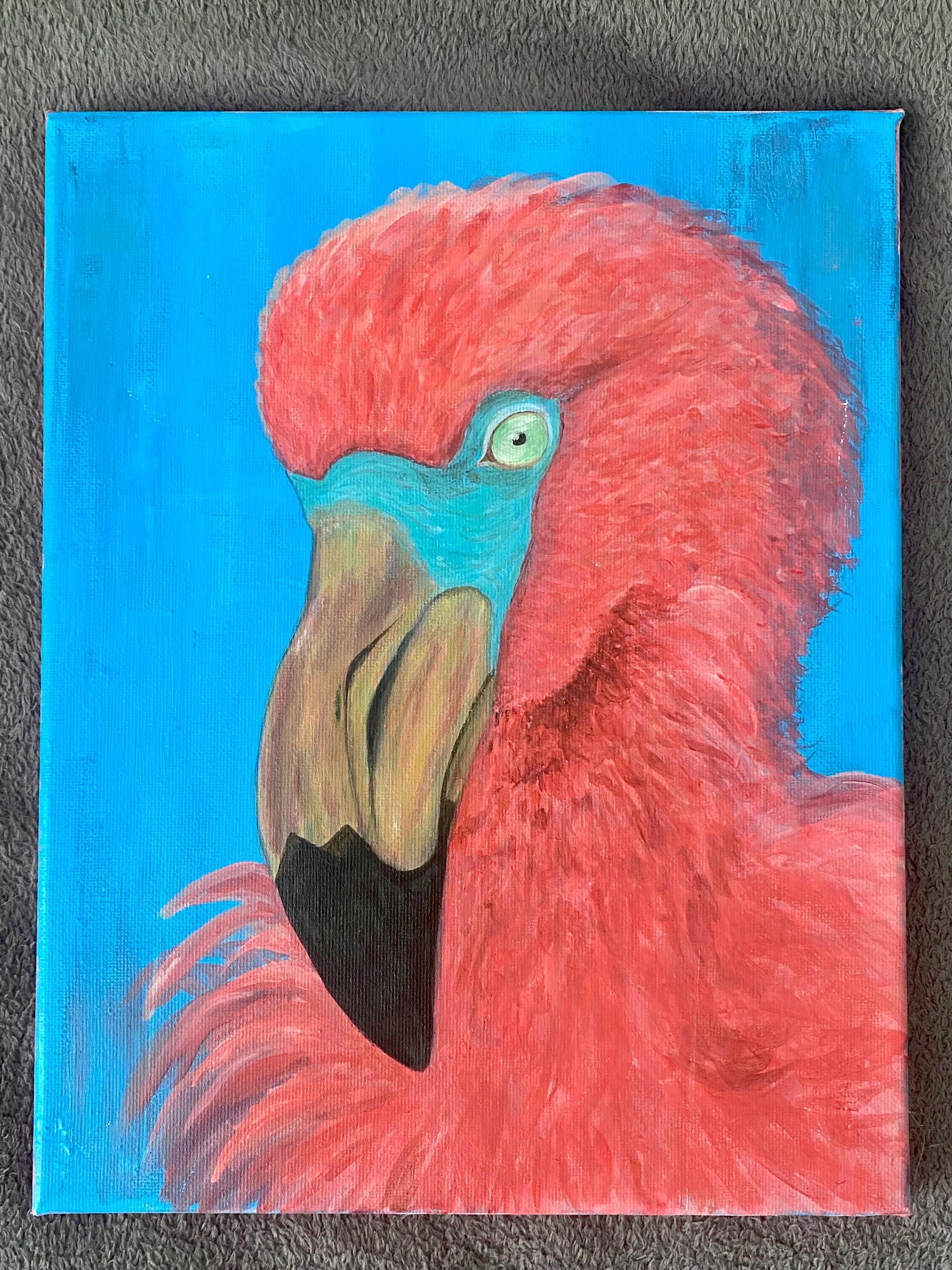 ピンクフラミンゴのアクリル画：熱帯鳥の壁アート、23 x 30 cm - Etsy 日本