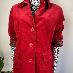 Soft Vintage blazer corduroy blazer from BLUE MOTION, red soft ribbed velvet jacket blazer, pocket collared, bright bold , size 36/38 s/m