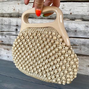 Clutch de cuentas beige, bolso de noche pequeño de alta costura retro italiano