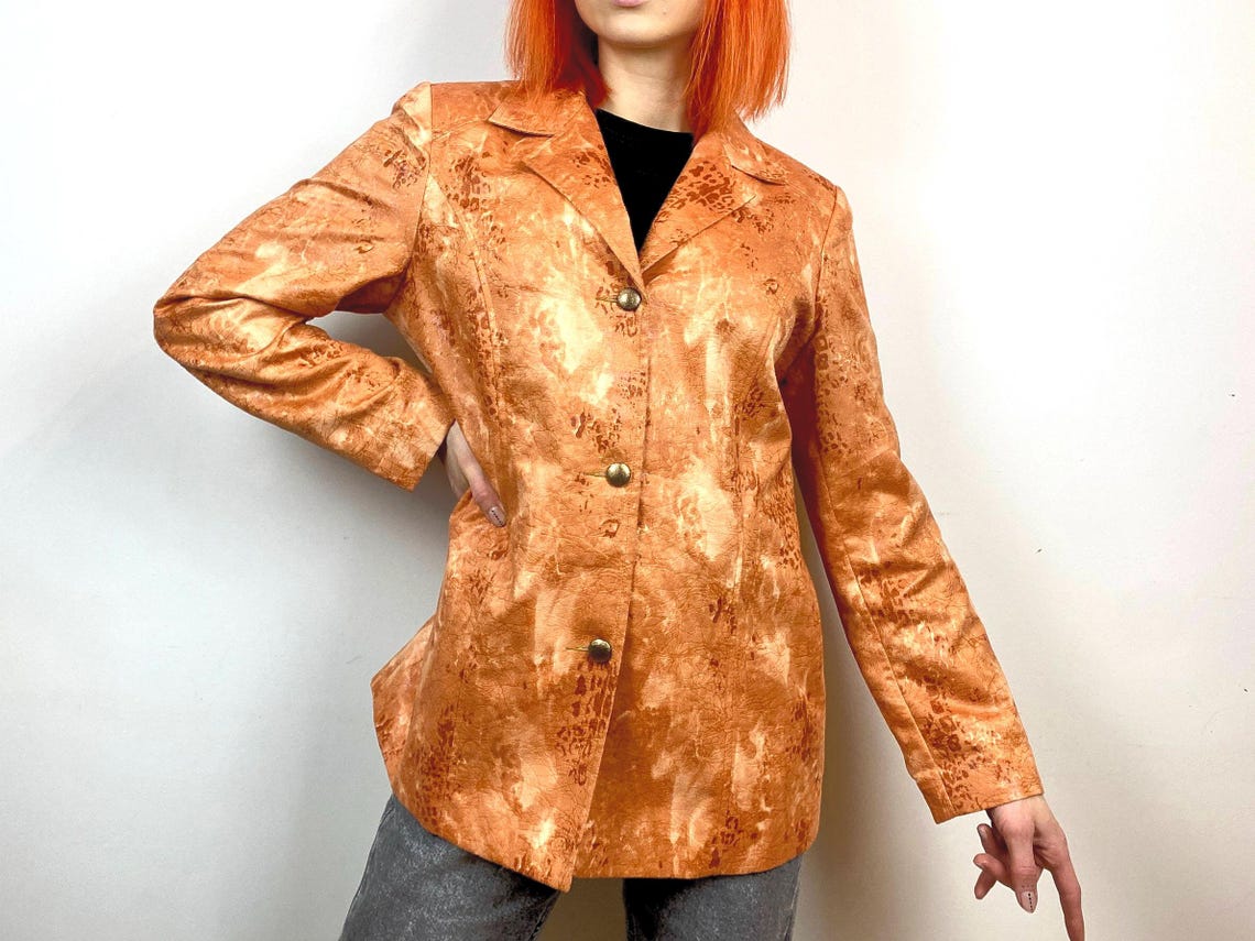 Vintage Abstract Blazer: Orange Animal Print, Size D40/F42/GB14, foto 2 di 5