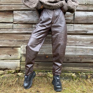 Vintage 70s Brown Leather Pants - High Waist Biker Style (Size 38/M)