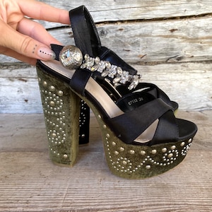 Velour Plateau Heels: Kristall Nieten Offene Zehen Schuhe - Größe 36