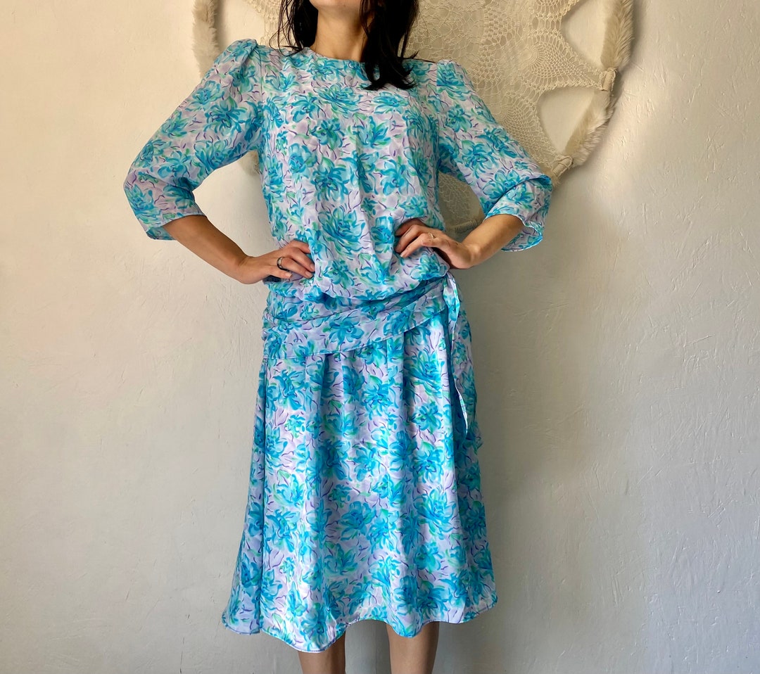 80’s Italian Made Wool Drop Waist Floral Dress
