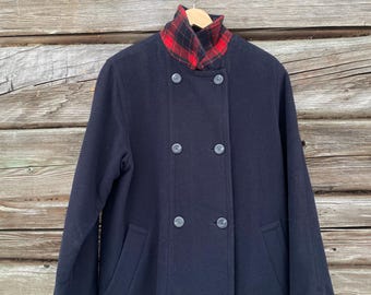 Vintage Navy Blue Wool Coat, Relaxed Fit, Size 38