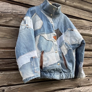 Blouson aviateur en patchwork : denim recyclé Levis Wearable Art, taille S-L