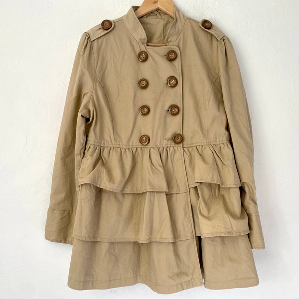 Trench/dust coat ébouriffé, Trench Beige, manteau d'automne lolita féminin, veste de printemps, Duster, style anglais, volant, taille L