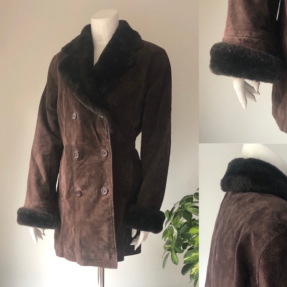Vintage women’s leather coat, winter parka, brown… - image 1