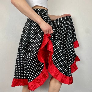 80’s polka dot sun skirt, flare ruffled skirt, dancing high waist, feminine flamenko skirt, size S