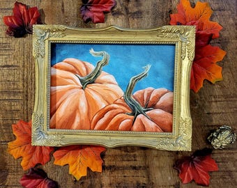 Autumn Pumpkins on Black - art print