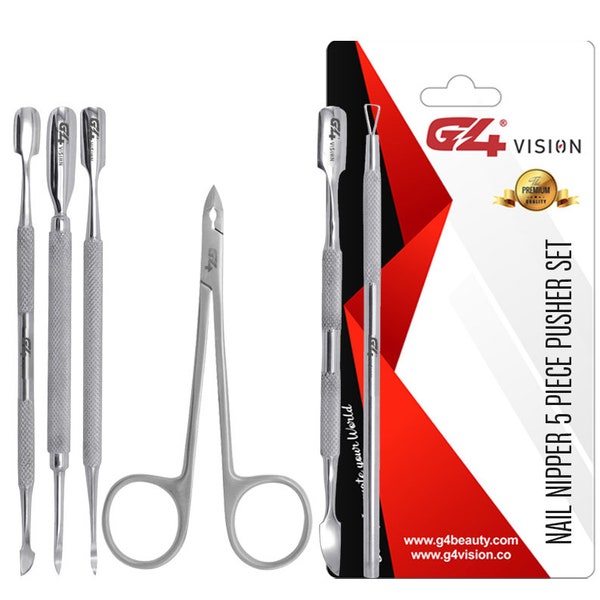 G4 Nail Nipper 5 Piece Pusher Set Cuticle Pusher Manicure Set Cuticle Remover Professional Stainless Steel Spoon Shapped