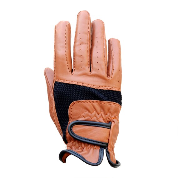 brown leather horse riding gloves