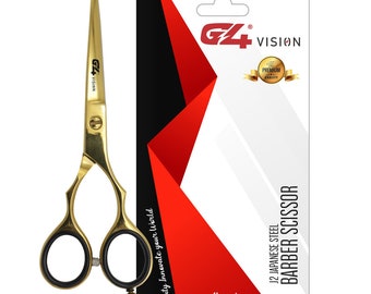 G4 Barber Hair Cutting Scissors J2 Japanese Steel G4 Shears Tempered Stainless Razor Sharp Mustache Haircut Hairdresser Gold