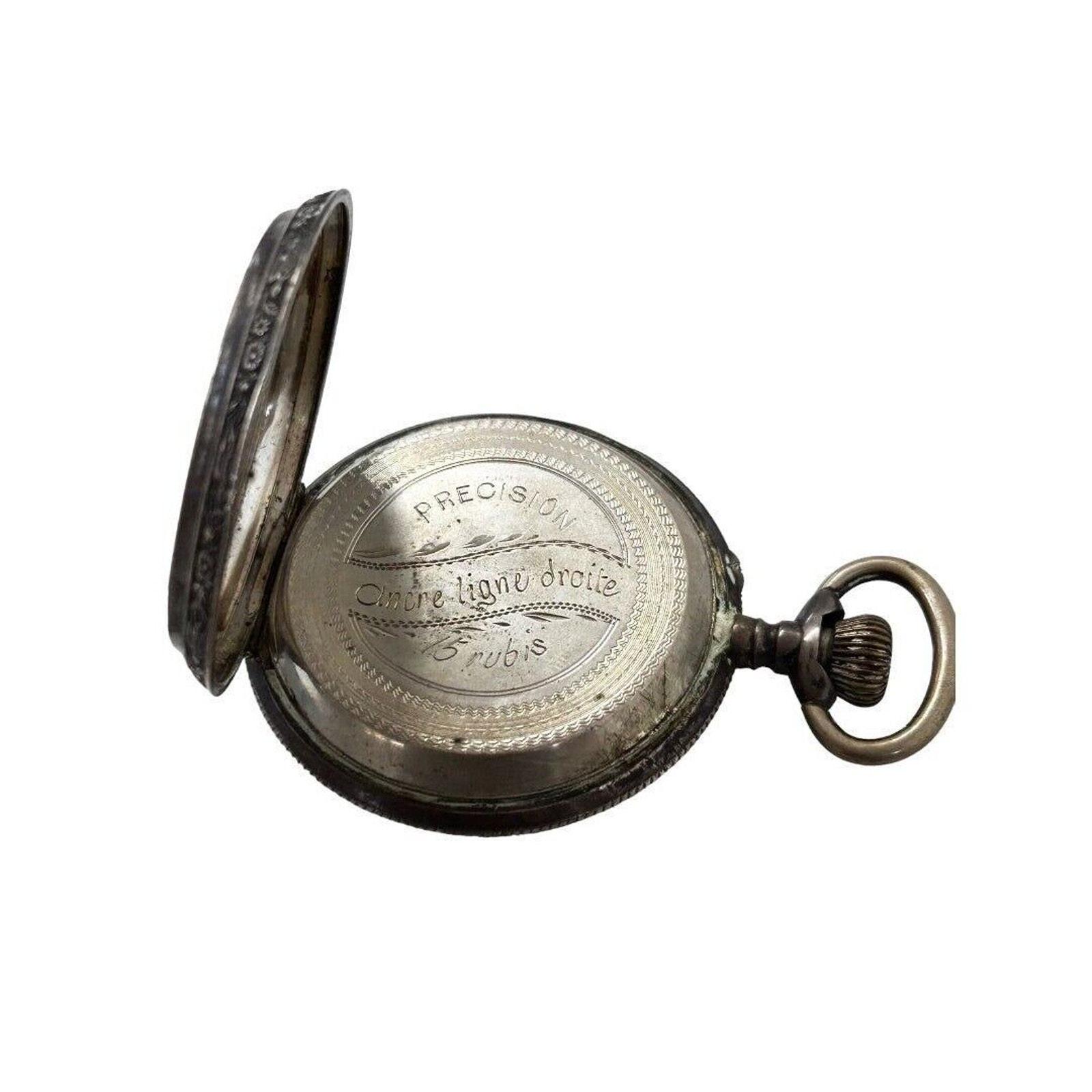 Ancre Ligne Droite Silver Pocket Watch Precision Straight 