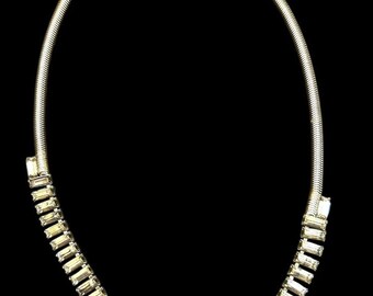 Vintage Emerald Cut Rhinestone Necklace on Snake Chain 16 Inch Box Clasp