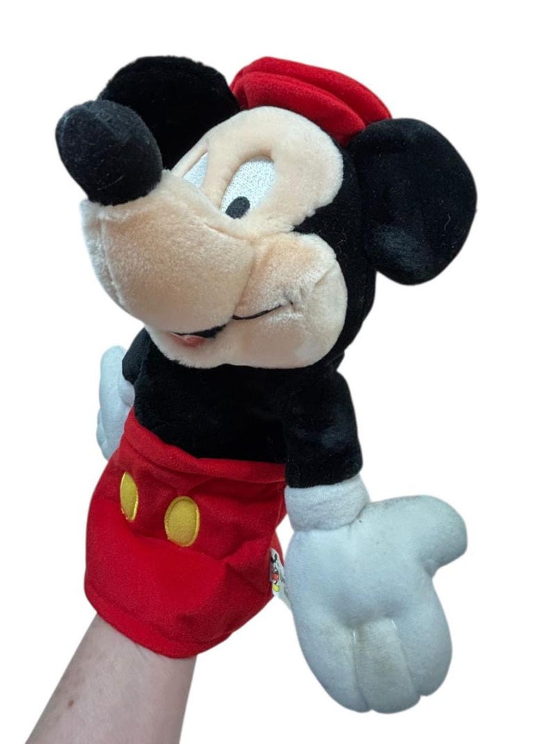 Vintage Walt Disney World Mickey Mouse Hand Puppet 12" Plush Red Hat image 1