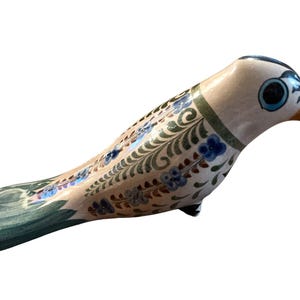 Vtg Tonala Mexican Pottery Dove Bird Grey Green Blue Signed Fall Decor