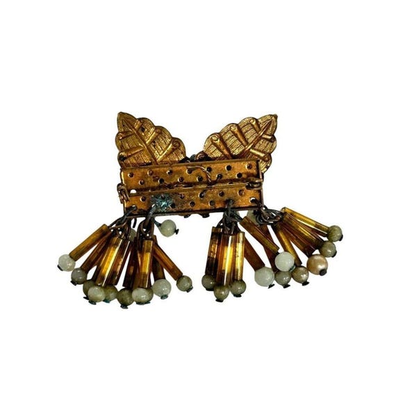 Unsigned Miriam Haskell Style Glass Beaded Leaf B… - image 4