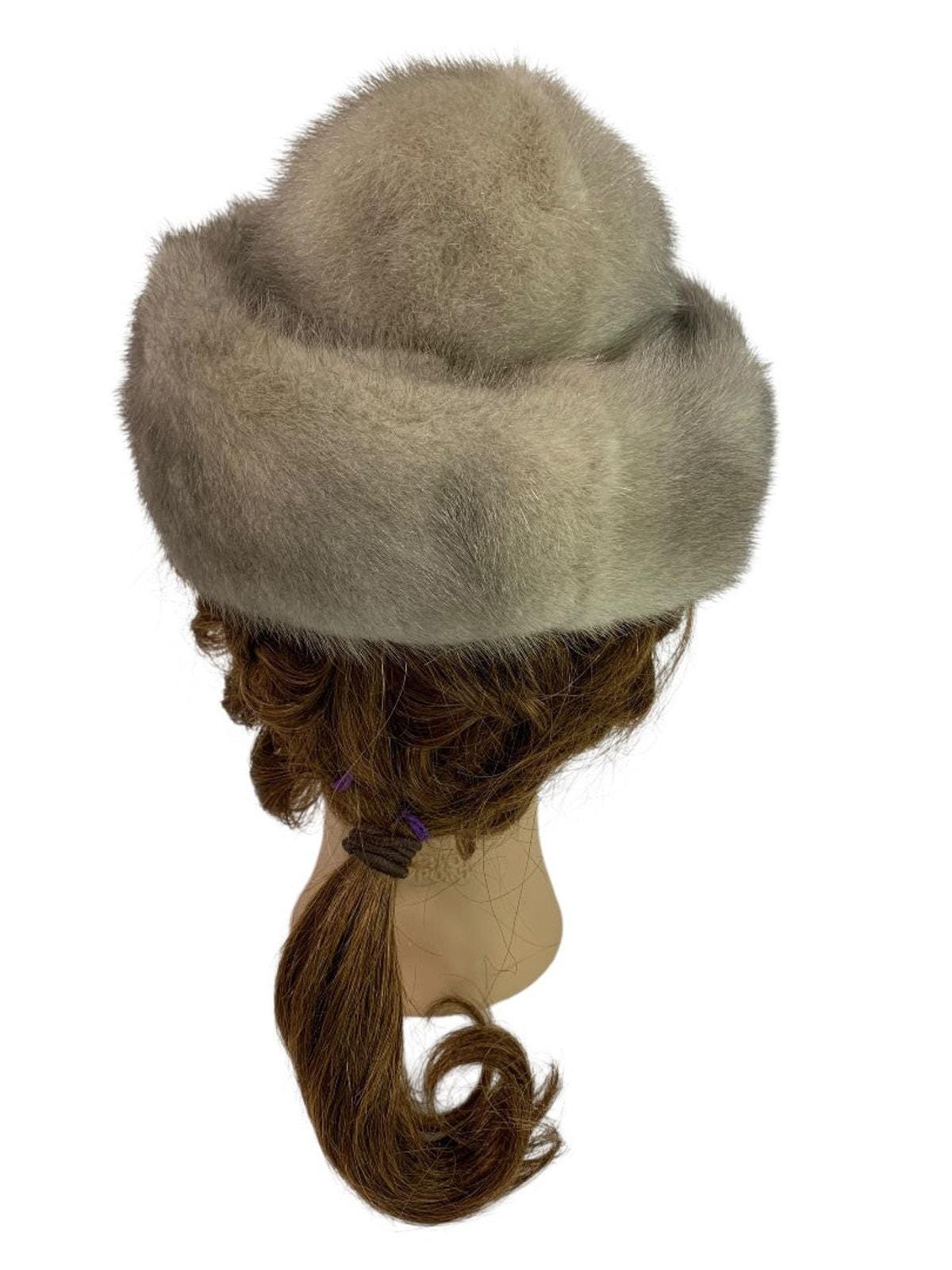 Size 6 5/8 1950s Gray Fur Hat Vintage Wear Pillbox Box  display picture 2