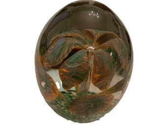ヴィンテージ 卵型ガラス ペーパーウェイト ブラウン グリーン
