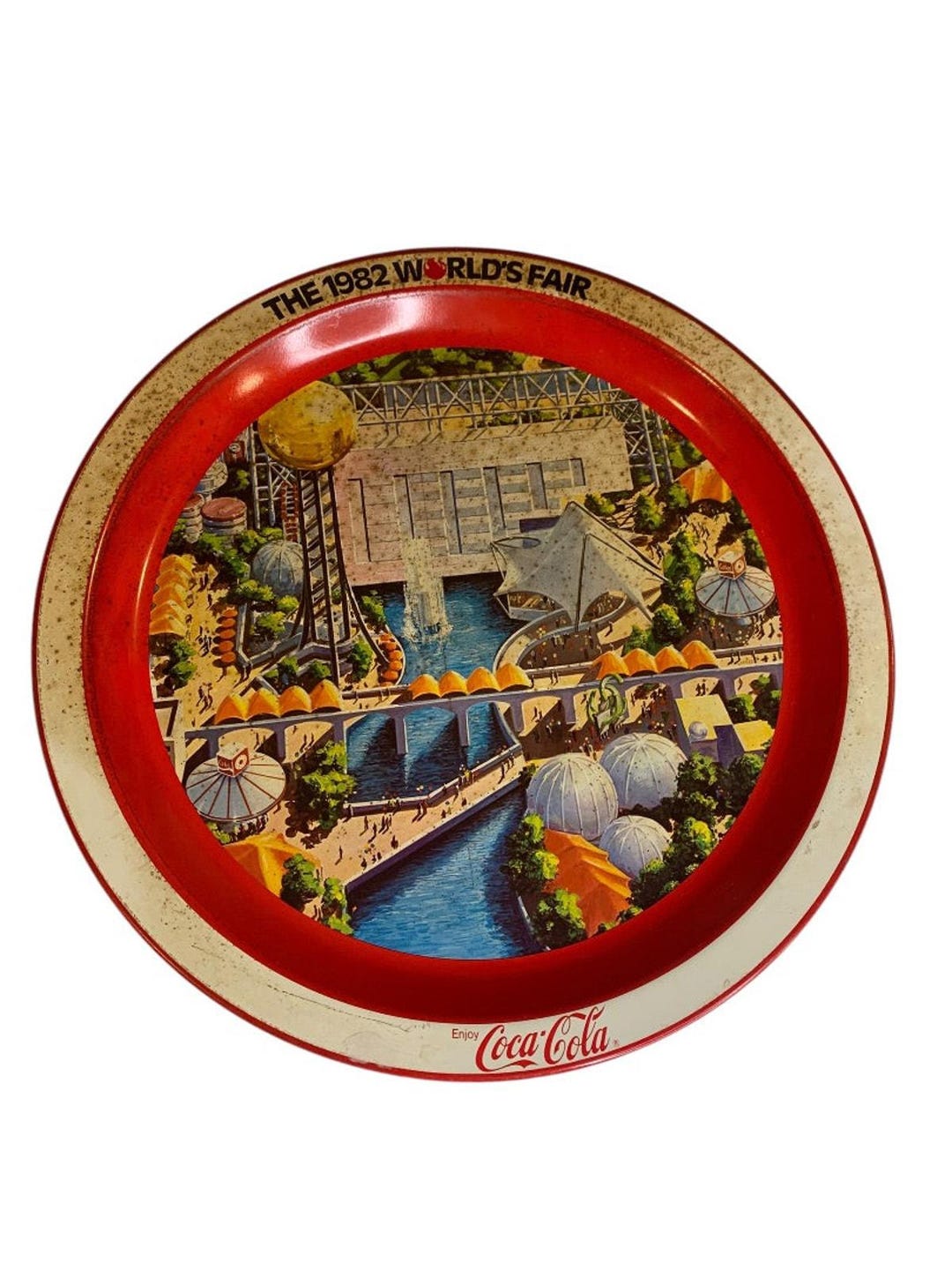 Vintage 1982 Worlds Fair Coca-cola Metal Tray 12 Inch Knoxville TN