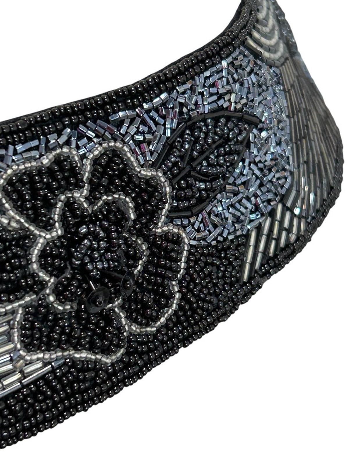 Vintage Beaded Black Silvertone Womens Belt Hook & Loop  display picture 1