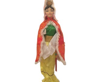 Vintage 24" Japanese Geisha Decorative Doll Collectible Yellow Orange Kimono