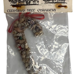 Vintage Seashell Art Sand Ornament Candy Cane Shape Christmas