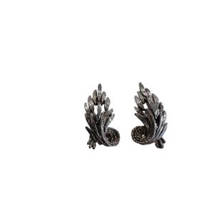 Silver Tone Pewter Clip On Earrings Plant Leaf Floral Organic Style
