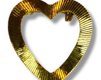 Vintage Goldtone Textured Open Heart Brooch Pin 1.1 Inch