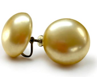 Vintage Screw Back Non-Pierced Earrings Faux Pearl Button 1 Inch Diameter