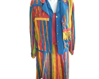 Vintage Colorful 4 Piece Skirt Set Reversible 80’s Bold Bright Retro Size 14