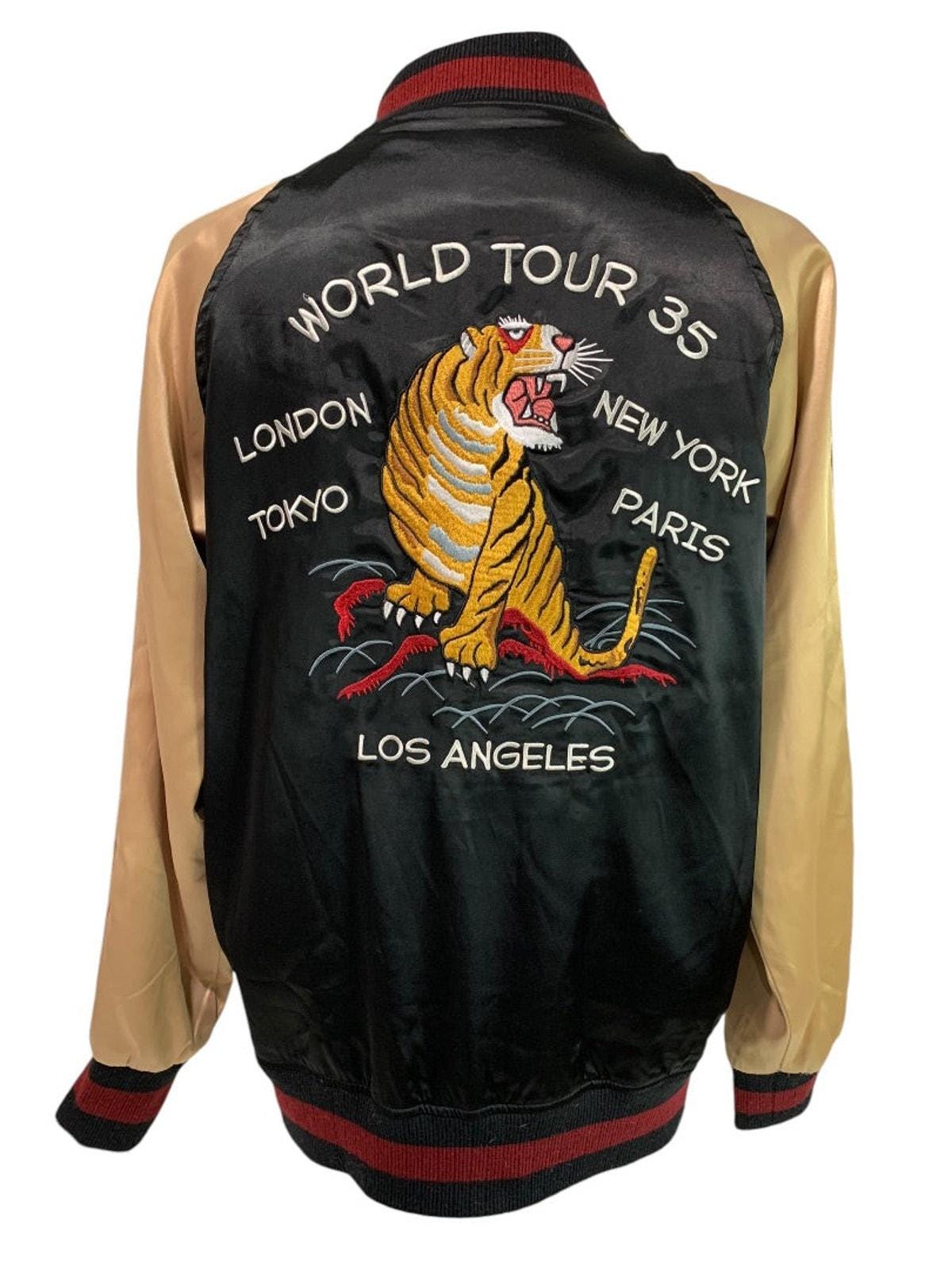 Medium Stussy World Tour 35 Black Unisex Bomber Jacket 1990s