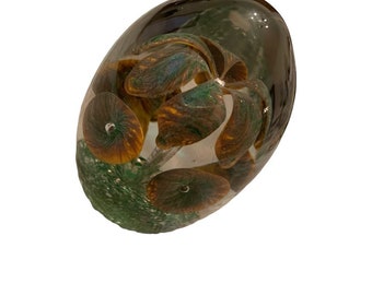 ヴィンテージ 卵型ガラス ペーパーウェイト ブラウン グリーン