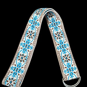 1970s Tapestry Womens Belt D-ring Closure Teal Brown Pattern  display picture 2