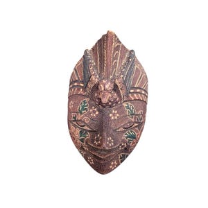Indonesian Java Wood Batik Mask Wood Carved Painted Flower Dot Wall Decor