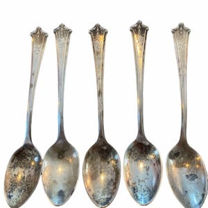 Set of 5 Sterling Silver Antique Monogram Demitasse Coffee Spoons 4"