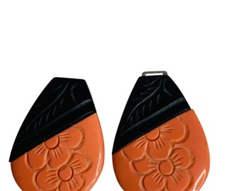 Vintage Black Coral Etched Floral Fern Belt Buckle