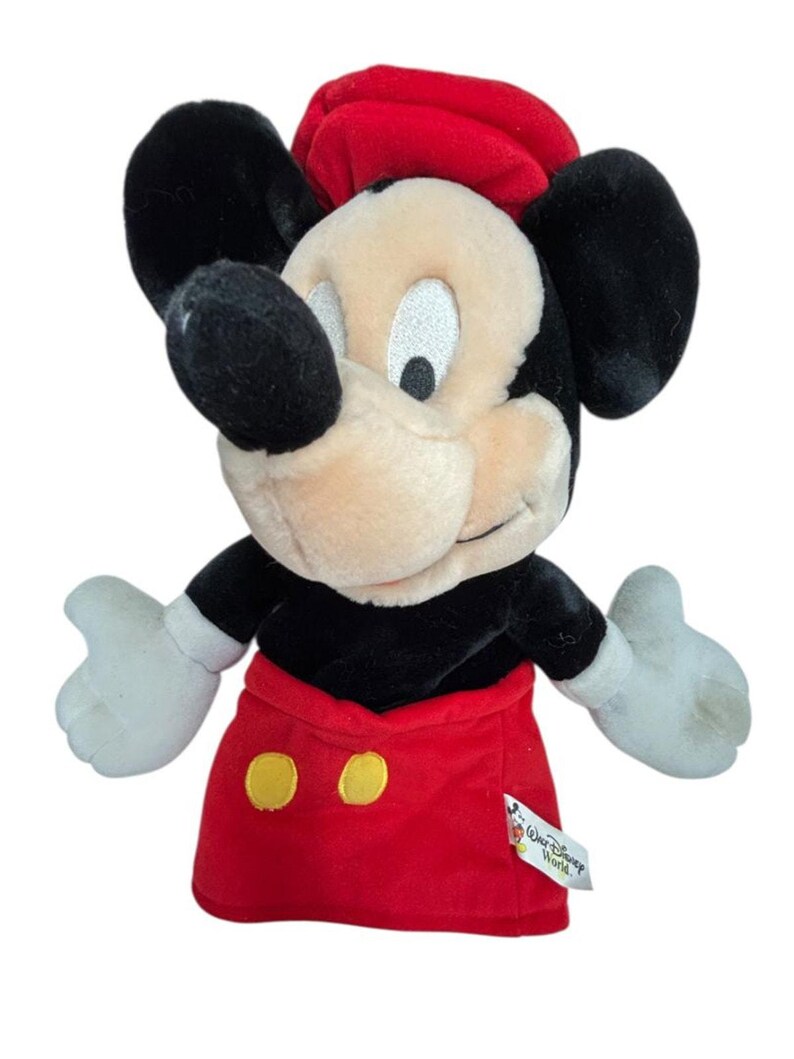 Vintage Walt Disney World Mickey Mouse Hand Puppet 12" Plush Red Hat image 2