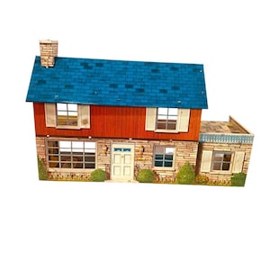 1950s Marx Tin Lithograph Doll House Colonial Style 2 Story Balcony