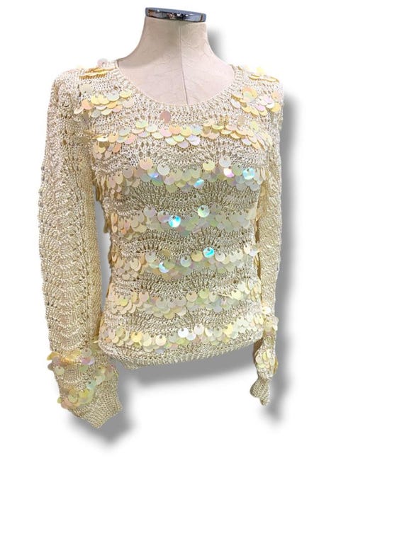 Medium Glory 3 by Gloria Furman Womens Vintage Palette Sequin Cream Sweater