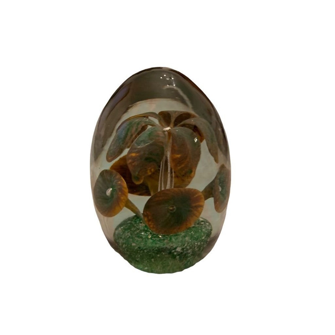 ヴィンテージ　ガラス　卵形　ペーパーウェイト　インテリア ヴィンテージ 卵型ガラス ペーパーウェイト ブラウン グリーン