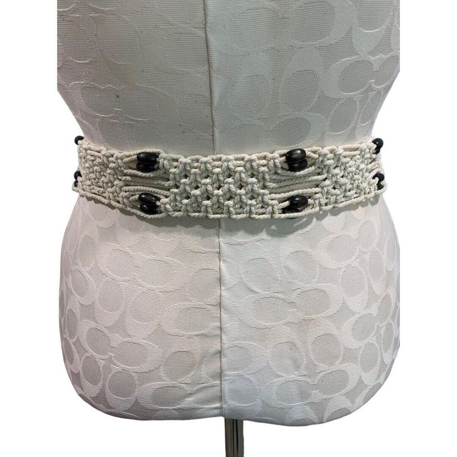 Boho Western Fringe Macrame Wood Bead Tie Belt Women OS Cream Boho Macrame Belt With Beads, Handmade Woven Belt - Etsy main image 4