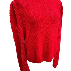 1960s Red Hand Knit Sweater Mock Neck Womens Soft