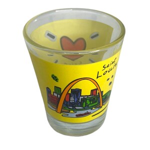 Vintage Luke-A-Tuke Glass &quot;Saint Louis&quot; Souvenir Shot Glass Heart Arch 1.5 oz