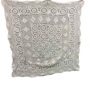 White Crochet Handmade Tablecloth Table Linen 35 Inches Square