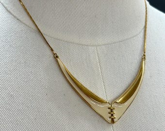 1980s Retro Goldtone Enameled Necklace V-Neck 17 Inch 8-9" Drop