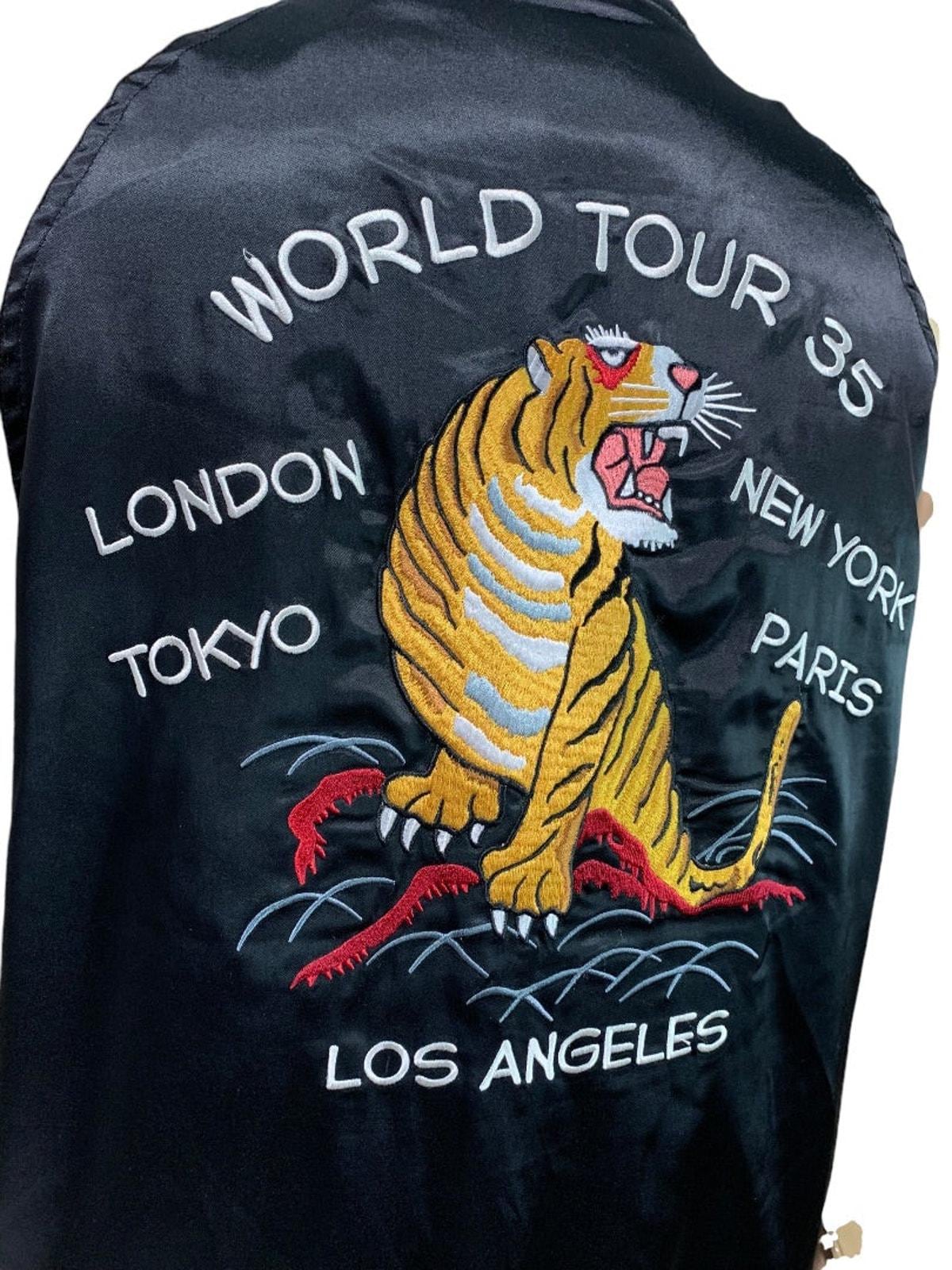 Medium Stussy World Tour 35 Black Unisex Bomber Jacket 1990s